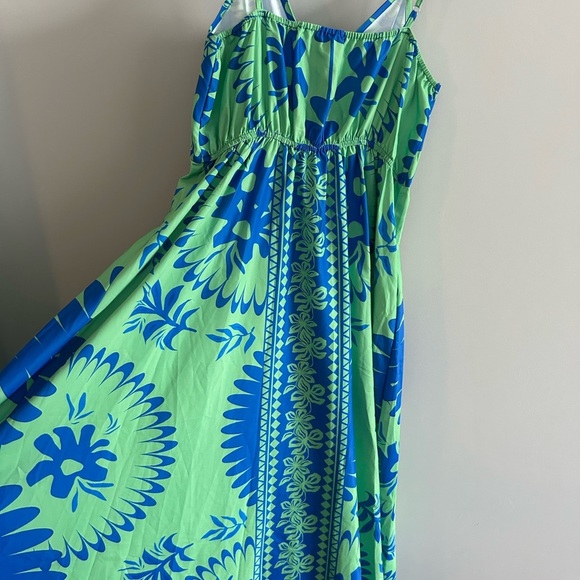 Cupshe Vibrant Blue and Green Maxi Tropical Plunging Sleeveless Maxi Dress m - Picture 5 of 7